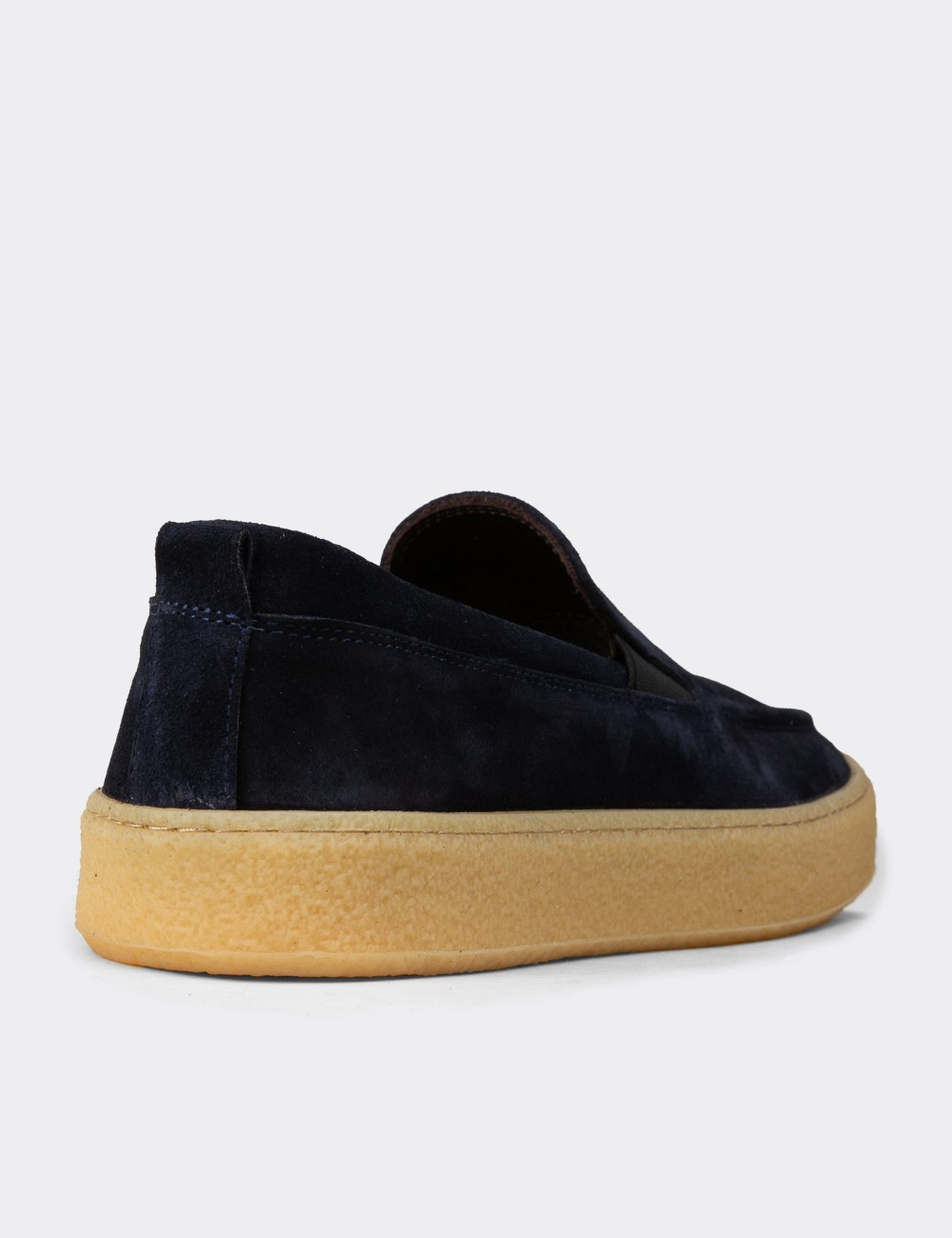 Men's Navy Suede Leather Loafers - 02047MLCVC01