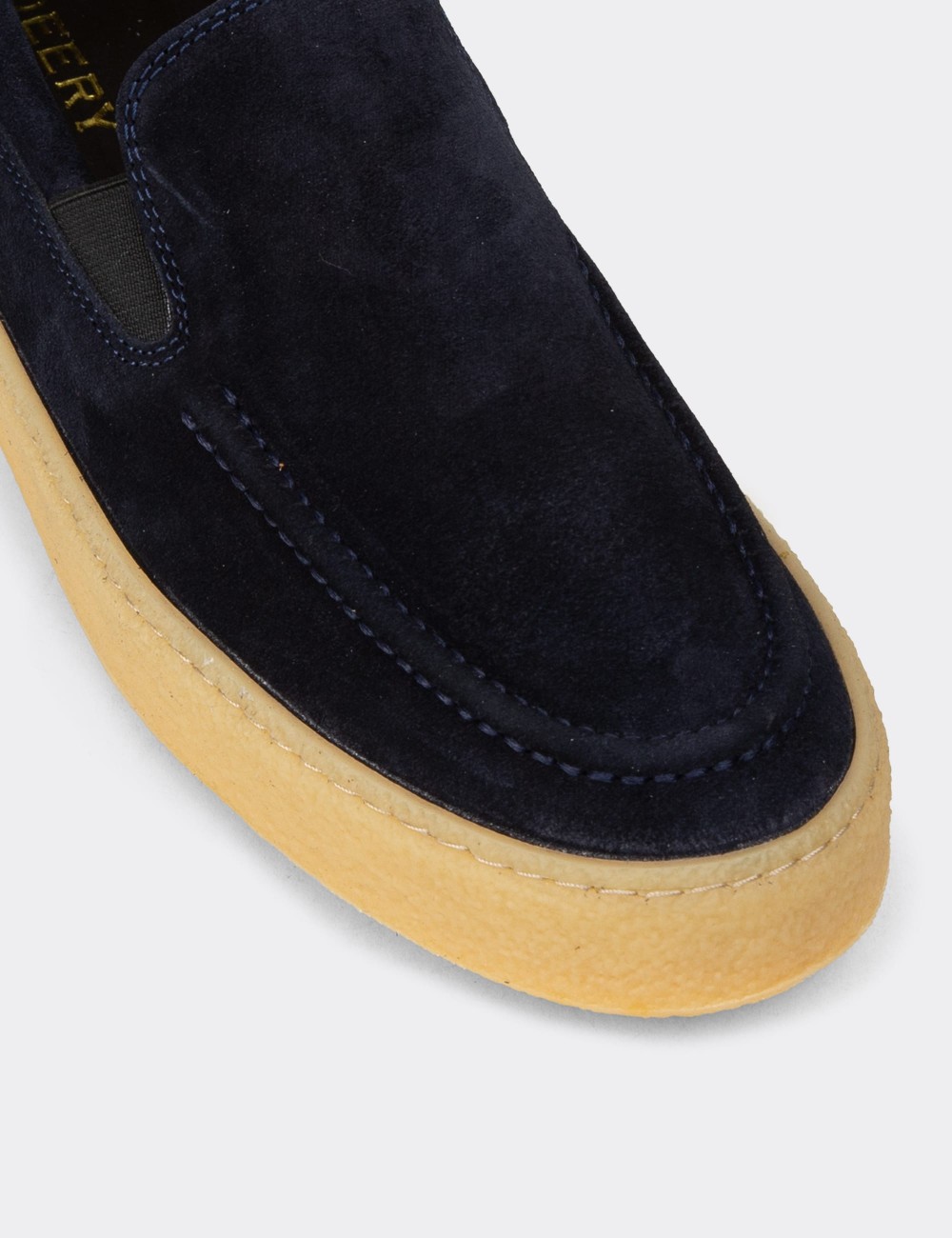 Men's Navy Suede Leather Loafers - 02047MLCVC01