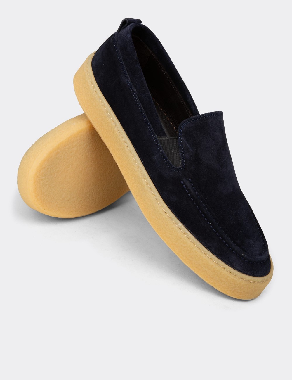 Men's Navy Suede Leather Loafers - 02047MLCVC01