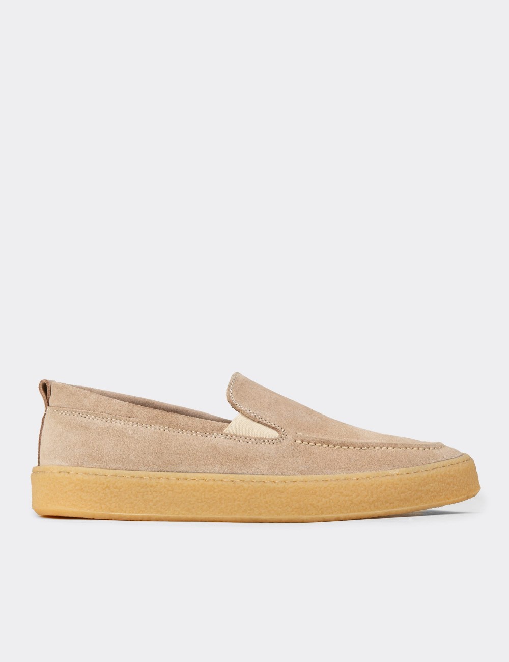 Men's Beige Suede Leather Slip-On Shoes - 02047MBEJC01
