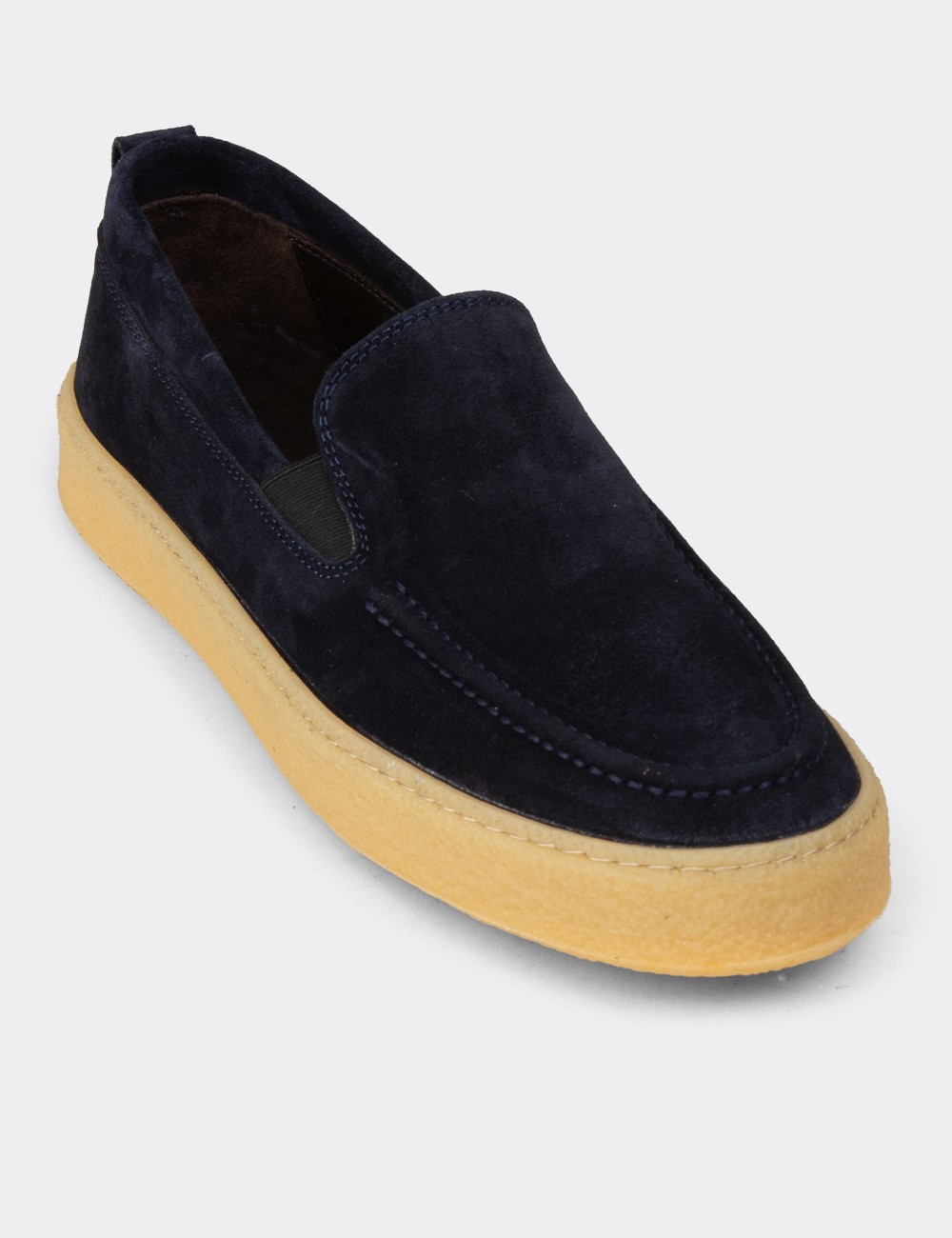 Men's Navy Suede Leather Loafers - 02047MLCVC01