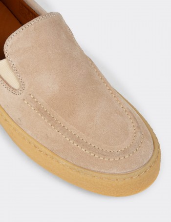 Men's Beige Suede Leather Slip-On Shoes