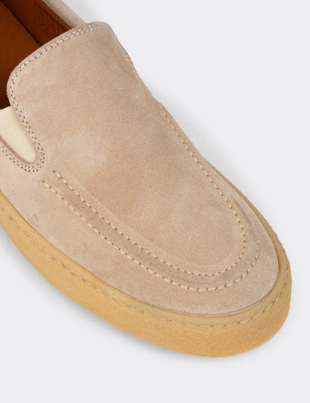 Men's Beige Suede Leather Slip-On Shoes - 02047MBEJC01