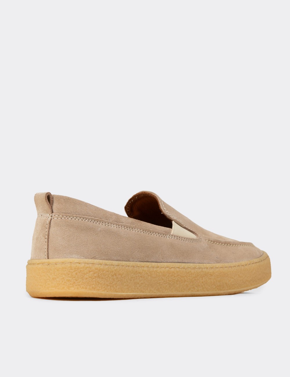Men's Beige Suede Leather Slip-On Shoes - 02047MBEJC01