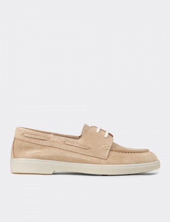 Women's Beige Suede Lace-up Shoes