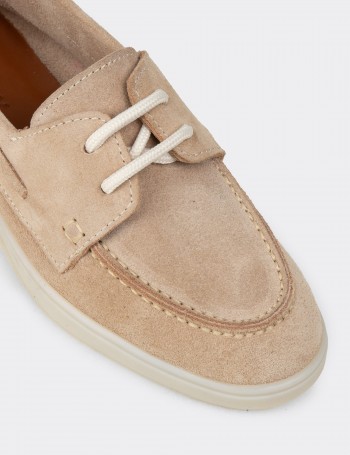 Women's Beige Suede Lace-up Shoes
