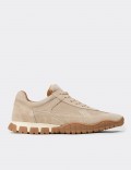 Women's Beige Suede Leather Sneakers