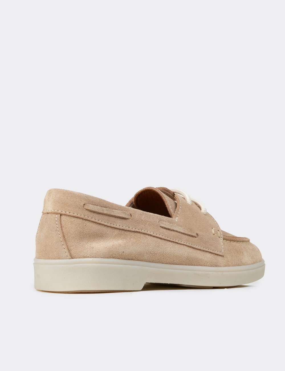 Women's Beige Suede Lace-up Shoes - 02041ZBEJC01
