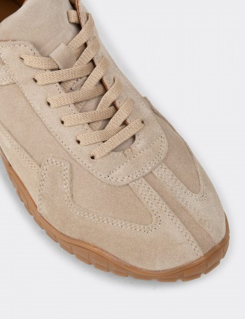 Women's Beige Suede Leather Sneakers