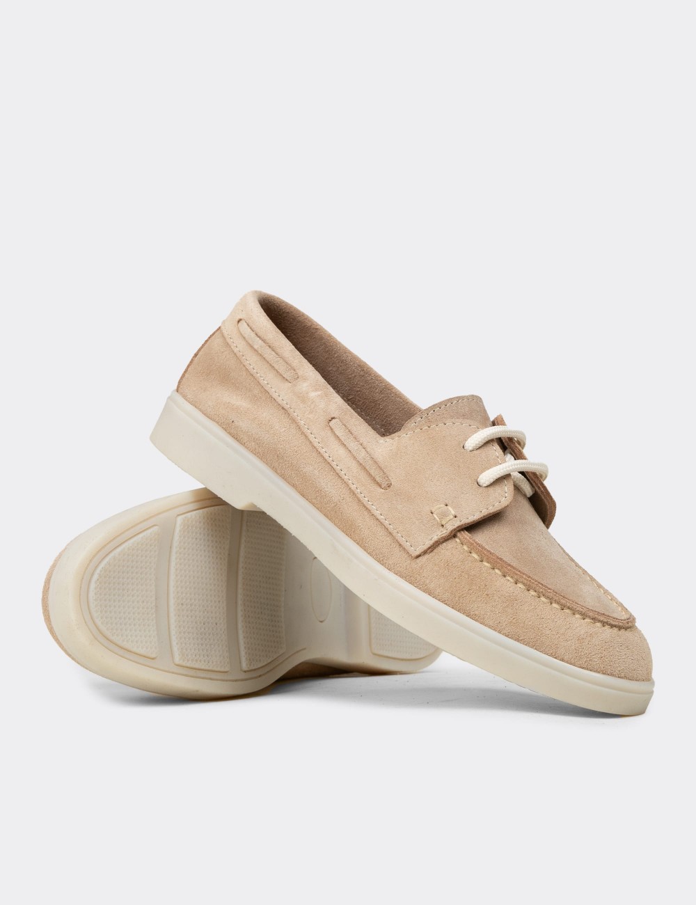 Women's Beige Suede Lace-up Shoes - 02041ZBEJC01