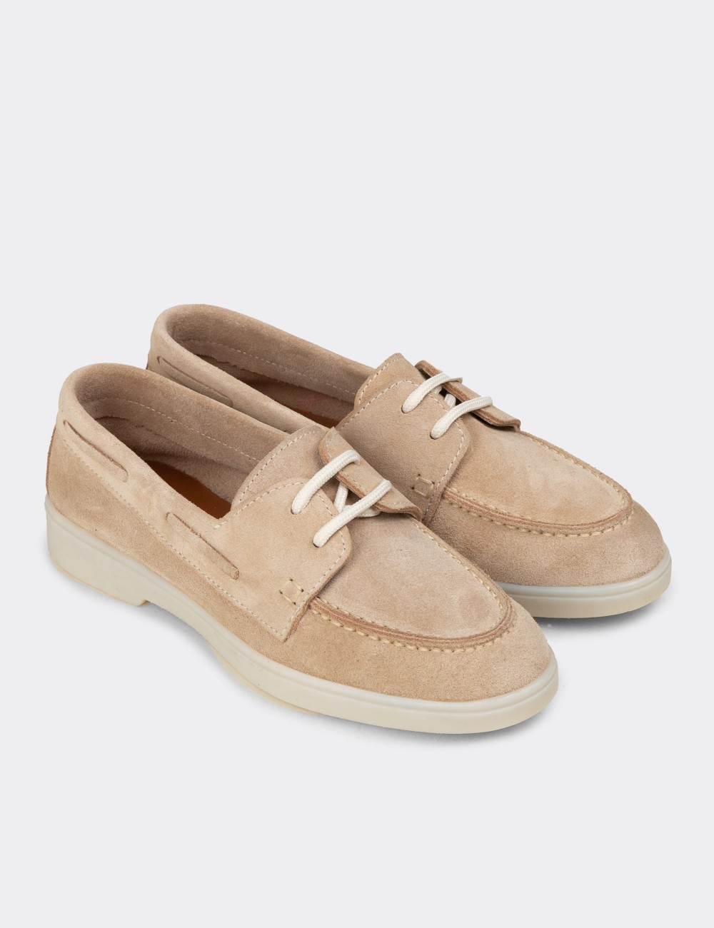 Women's Beige Suede Lace-up Shoes - 02041ZBEJC01