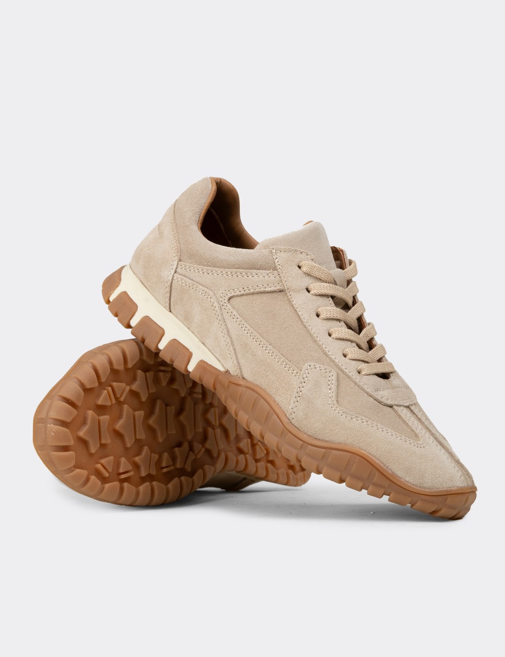 Women's Beige Suede Leather Sneakers - M5102ZBEJC01