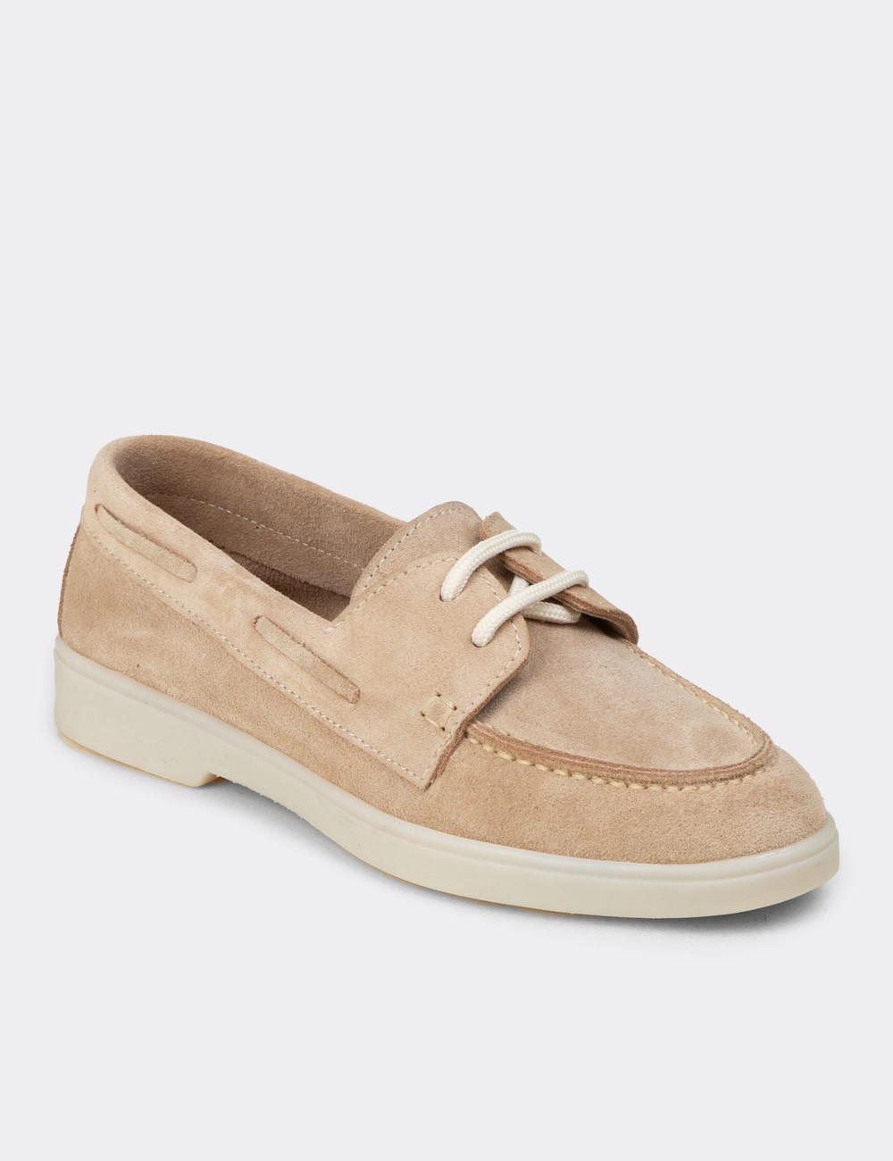 Women's Beige Suede Lace-up Shoes - 02041ZBEJC01