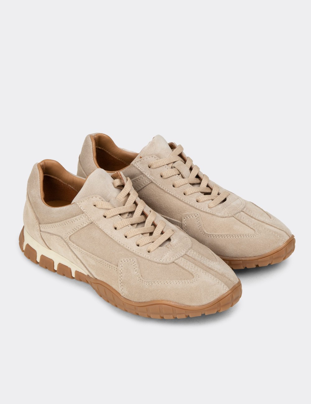 Women's Beige Suede Leather Sneakers - M5102ZBEJC01