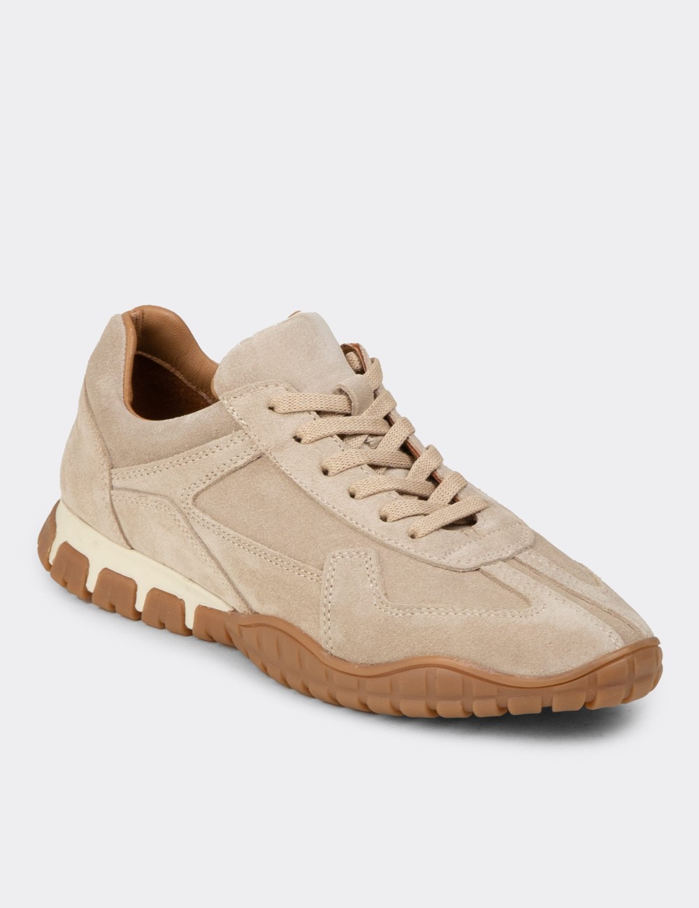 Women's Beige Suede Leather Sneakers - M5102ZBEJC01
