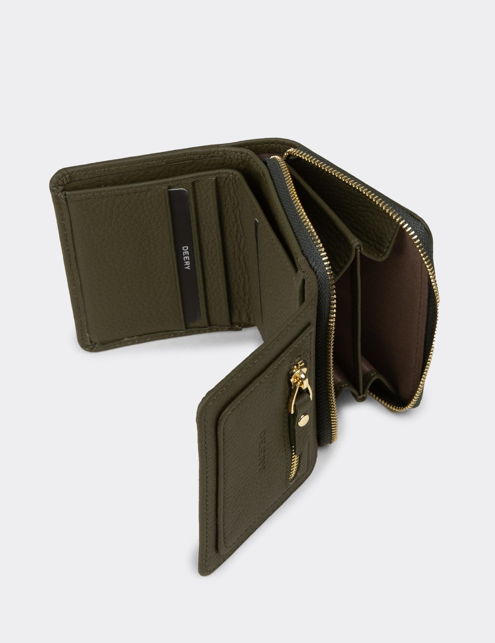 Women's Khaki Leather Wallet - 00932ZHAKZ01
