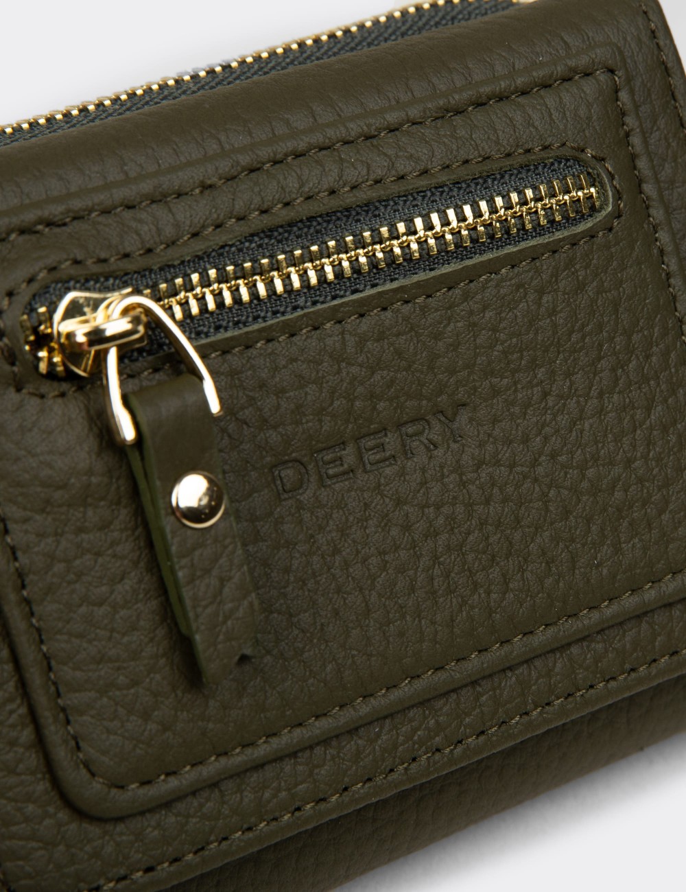 Women's Khaki Leather Wallet - 00932ZHAKZ01