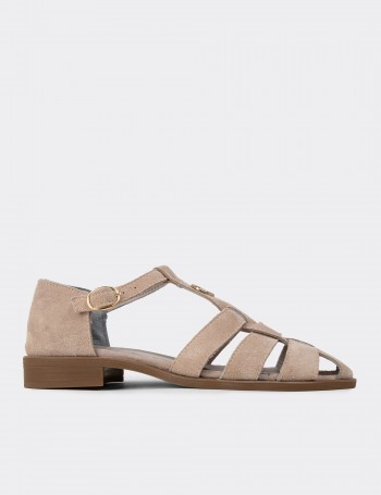 Women's Beige Suede Leather Sandals