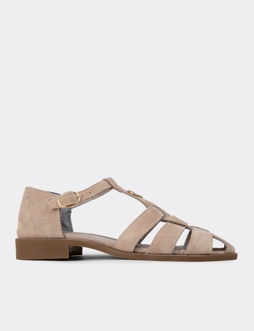 Women's Beige Suede Leather Sandals - Z4168ZBEJC01