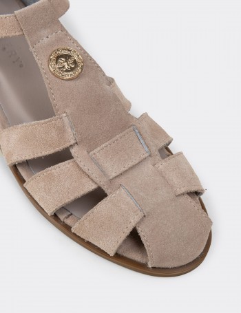 Women's Beige Suede Leather Sandals