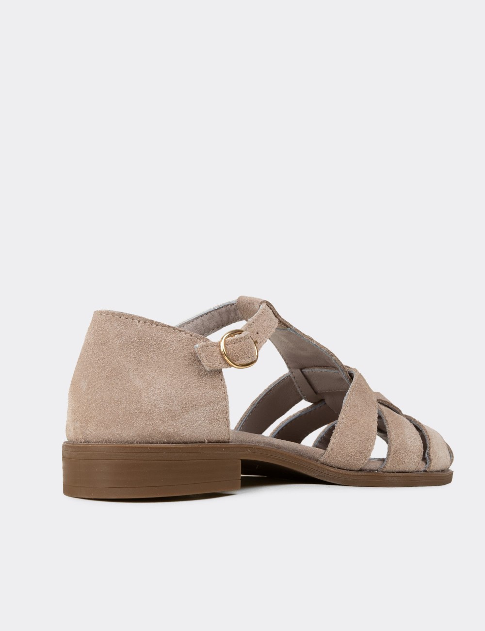 Women's Beige Suede Leather Sandals - Z4168ZBEJC01