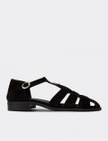 Women's Black Suede Leather Sandals