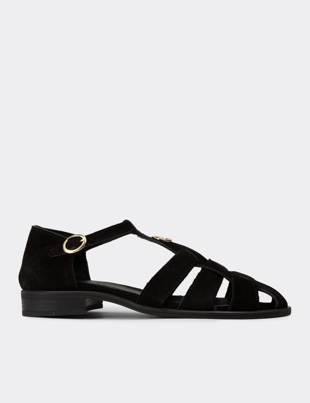 Women's Black Suede Leather Sandals - Z4168ZSYHC01