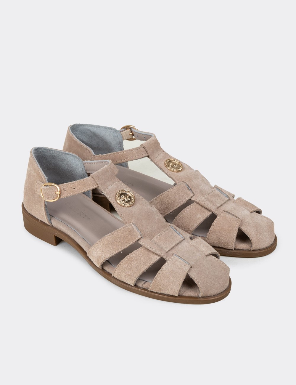 Women's Beige Suede Leather Sandals - Z4168ZBEJC01