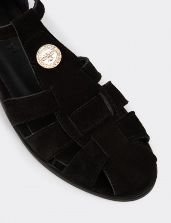 Women's Black Suede Leather Sandals