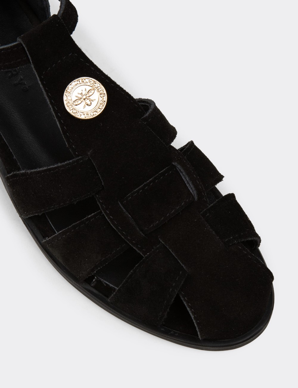 Women's Black Suede Leather Sandals - Z4168ZSYHC01