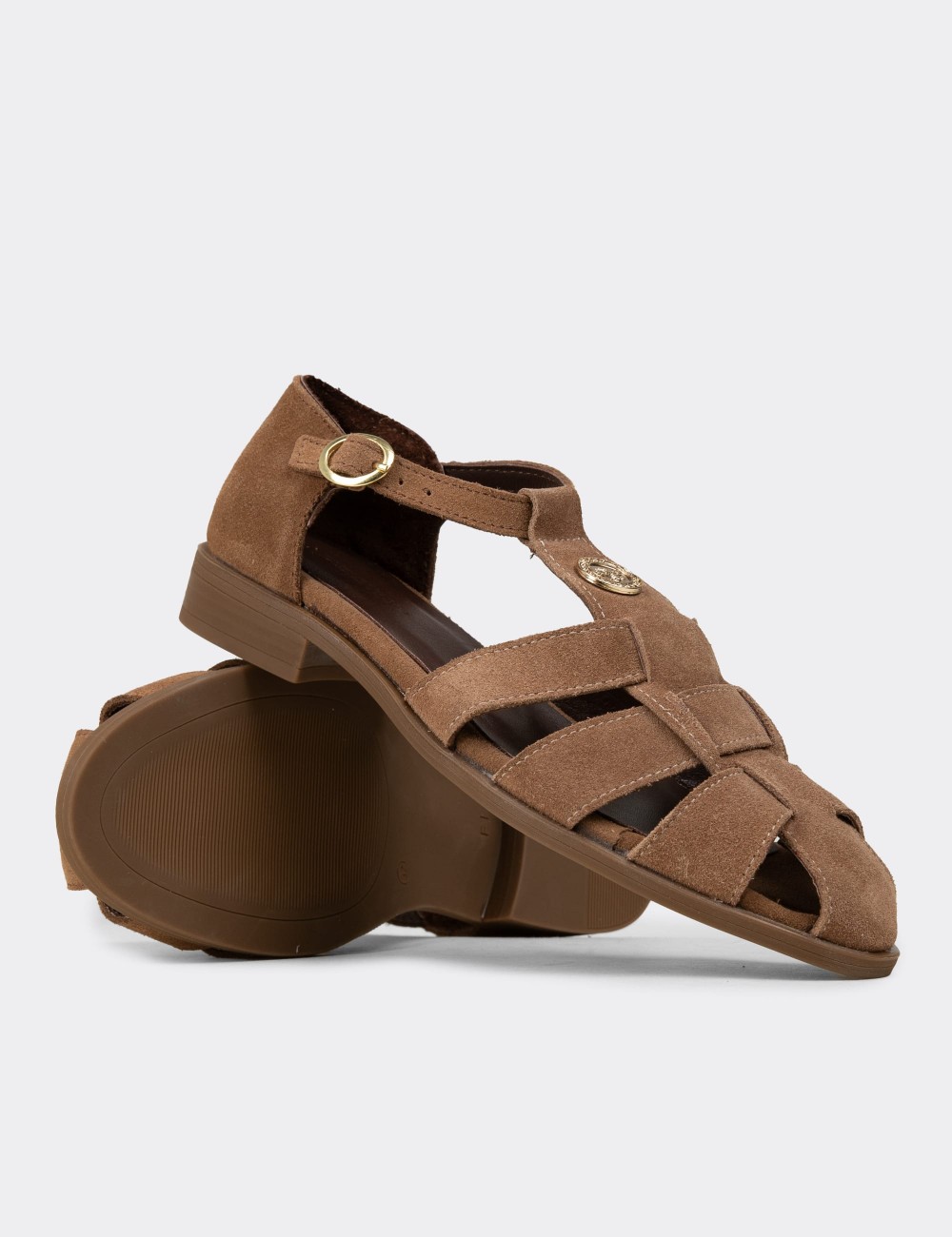 Women's Sandstone Suede Leather Sandals - Z4168ZVZNC01