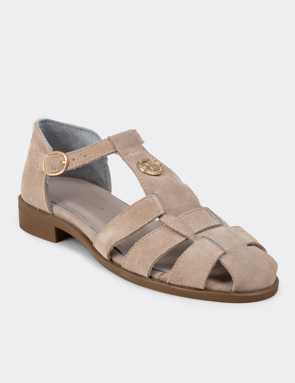 Women's Beige Suede Leather Sandals - Z4168ZBEJC01