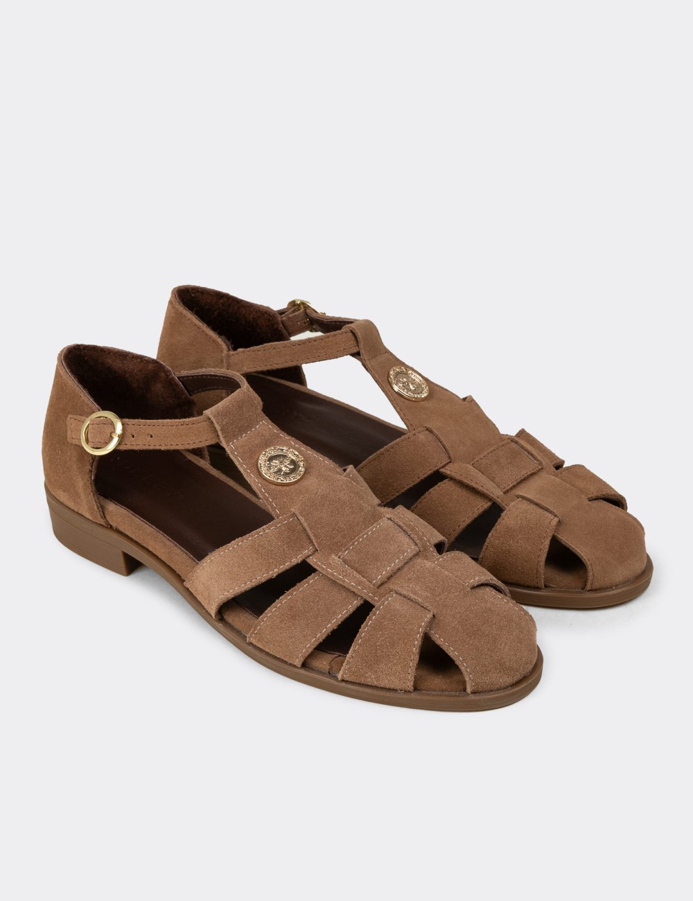 Women's Sandstone Suede Leather Sandals - Z4168ZVZNC01