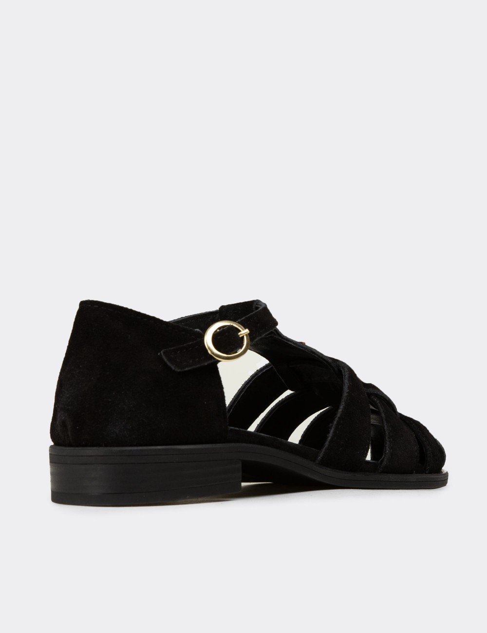 Women's Black Suede Leather Sandals - Z4168ZSYHC01