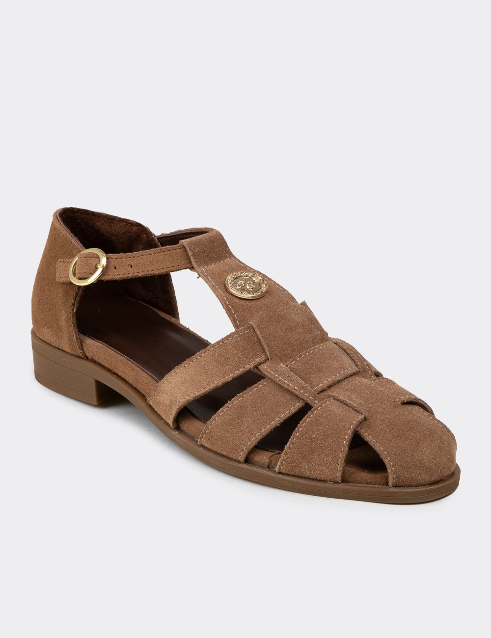 Women's Sandstone Suede Leather Sandals - Z4168ZVZNC01