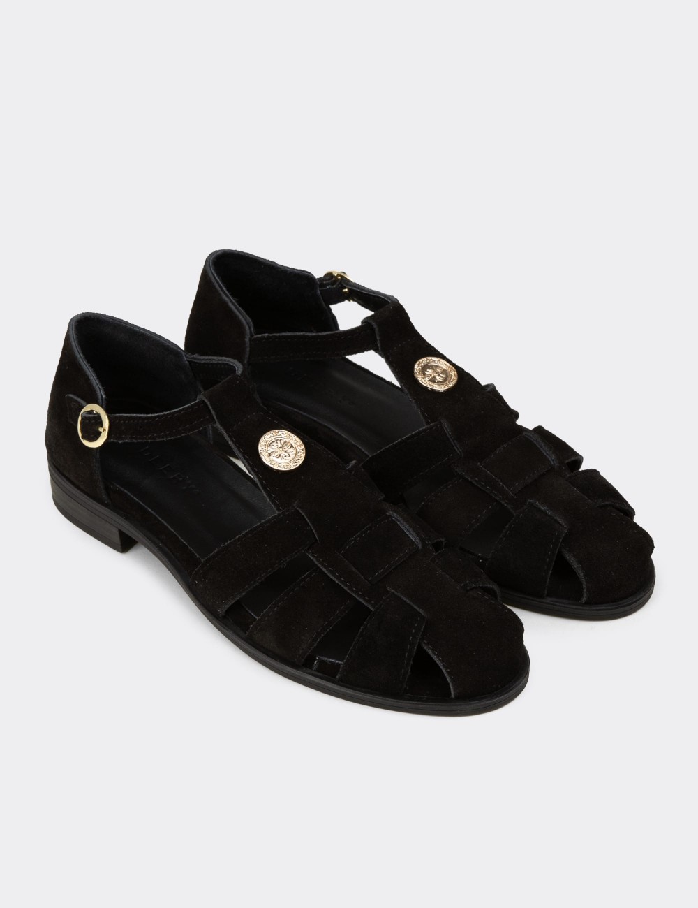 Women's Black Suede Leather Sandals - Z4168ZSYHC01