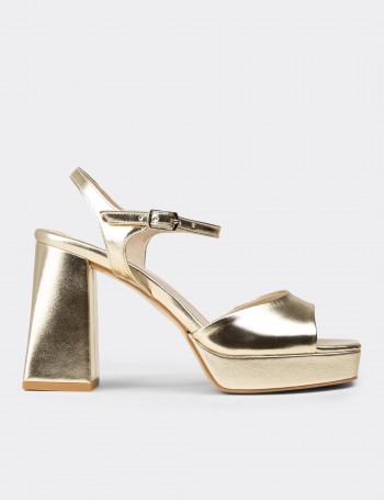 Women's Gold Evening Platform Heels - SM203ZALTM02