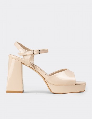 Women's Beige Evening Platform Heels - SM203ZBEJM01
