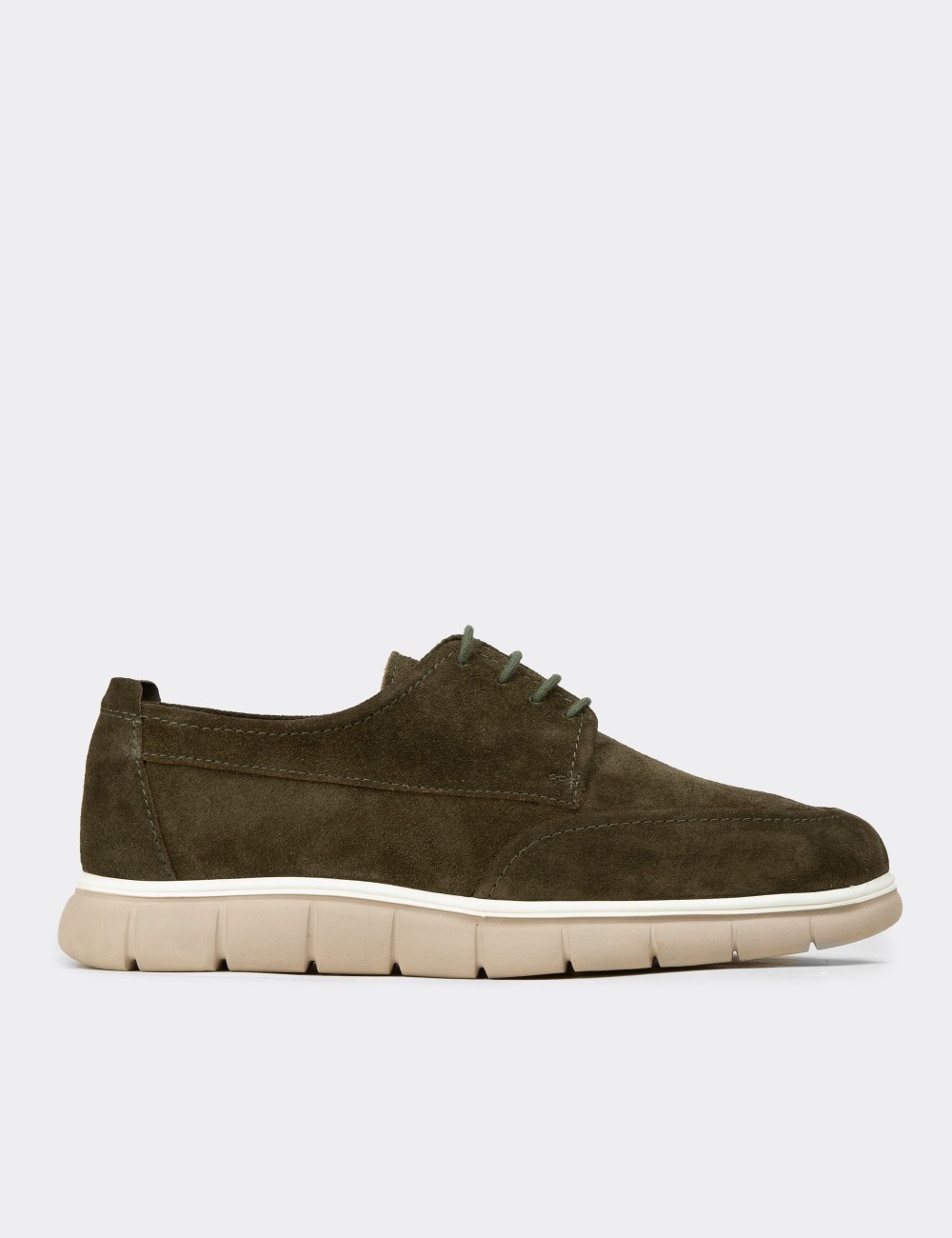Men's Green Suede Leather Laced Shoes - 02046MYSLE01
