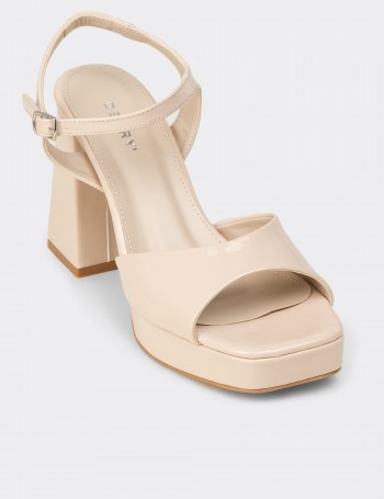 Women's Beige Evening Platform Heels - SM203ZBEJM01