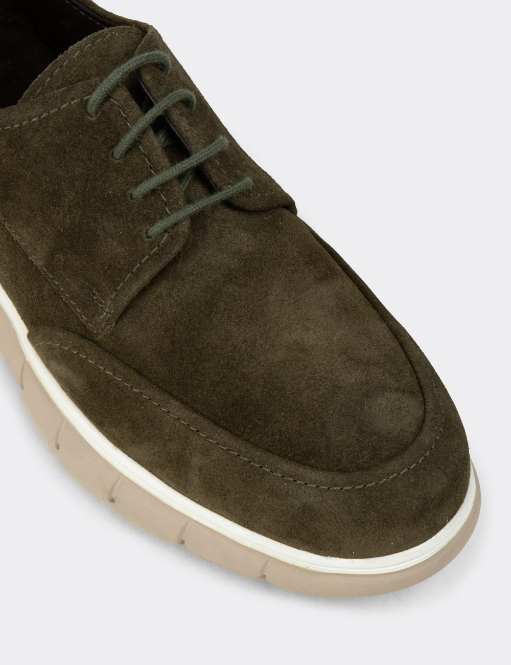 Men's Green Suede Leather Laced Shoes - 02046MYSLE01