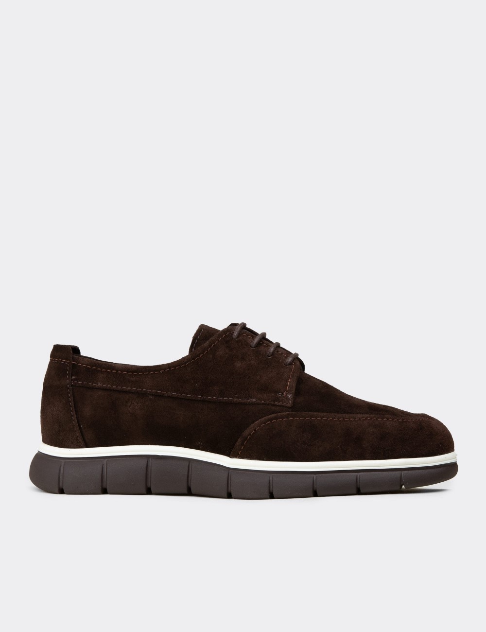 Men's Brown Suede Leather Lace-Up Footwear - 02046MKHVE01