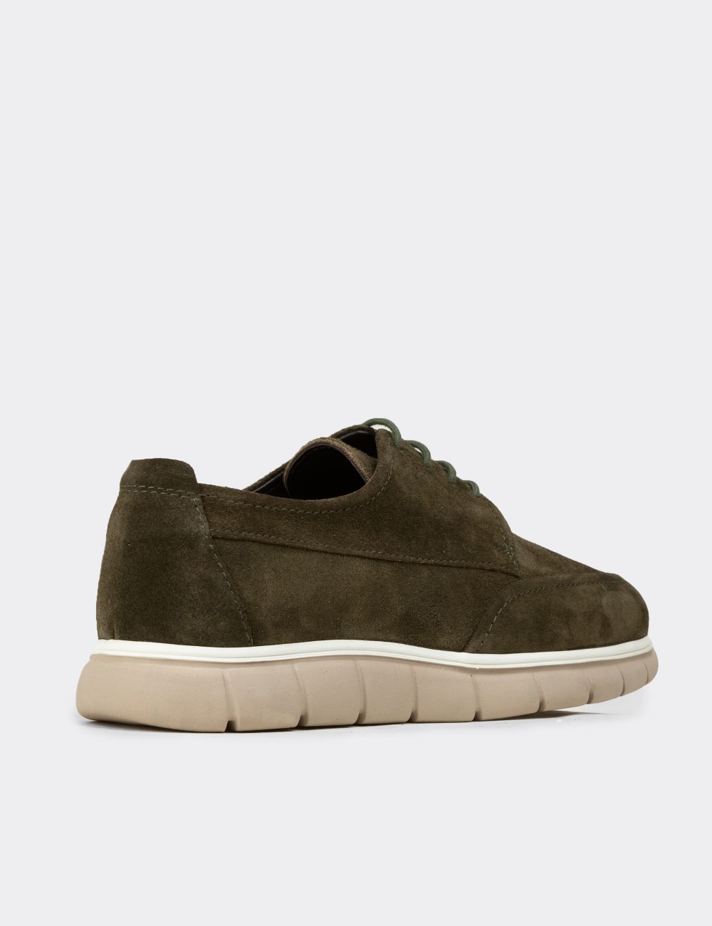 Men's Green Suede Leather Laced Shoes - 02046MYSLE01