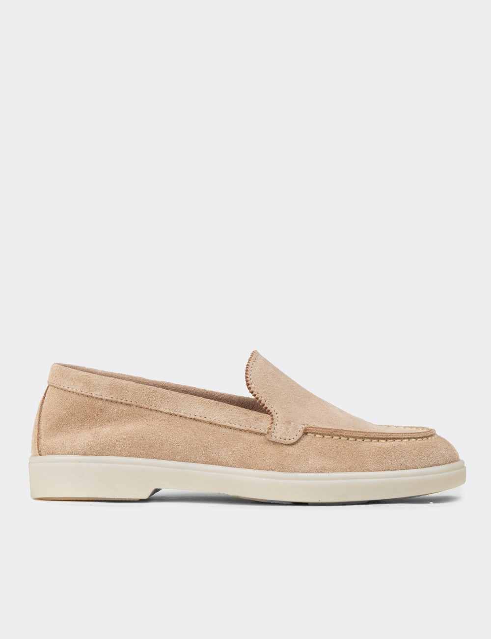 Women's Beige Suede Leather Loafers - 02039ZBEJC01