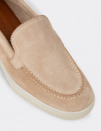 Women's Beige Suede Leather Loafers