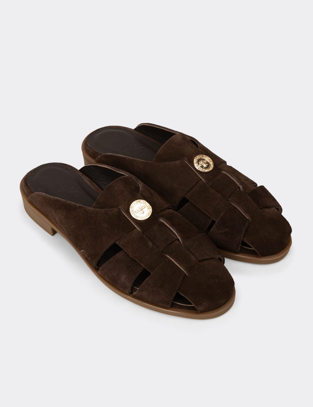 Women's Brown Suede Leather Sandals - Z4200ZKHVC01
