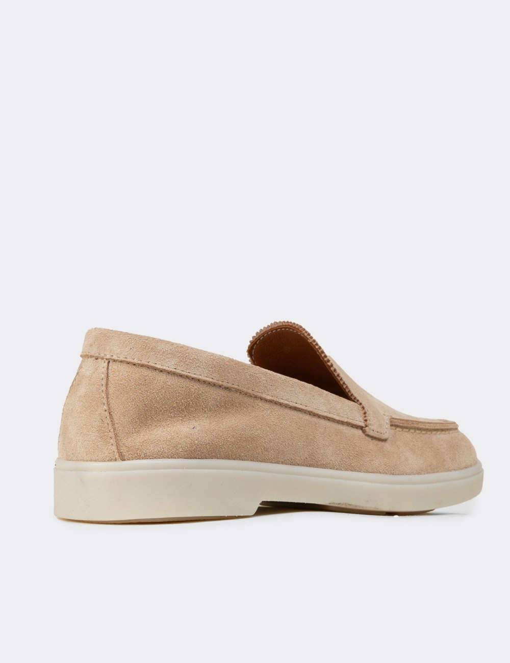 Women's Beige Suede Leather Loafers - 02039ZBEJC01