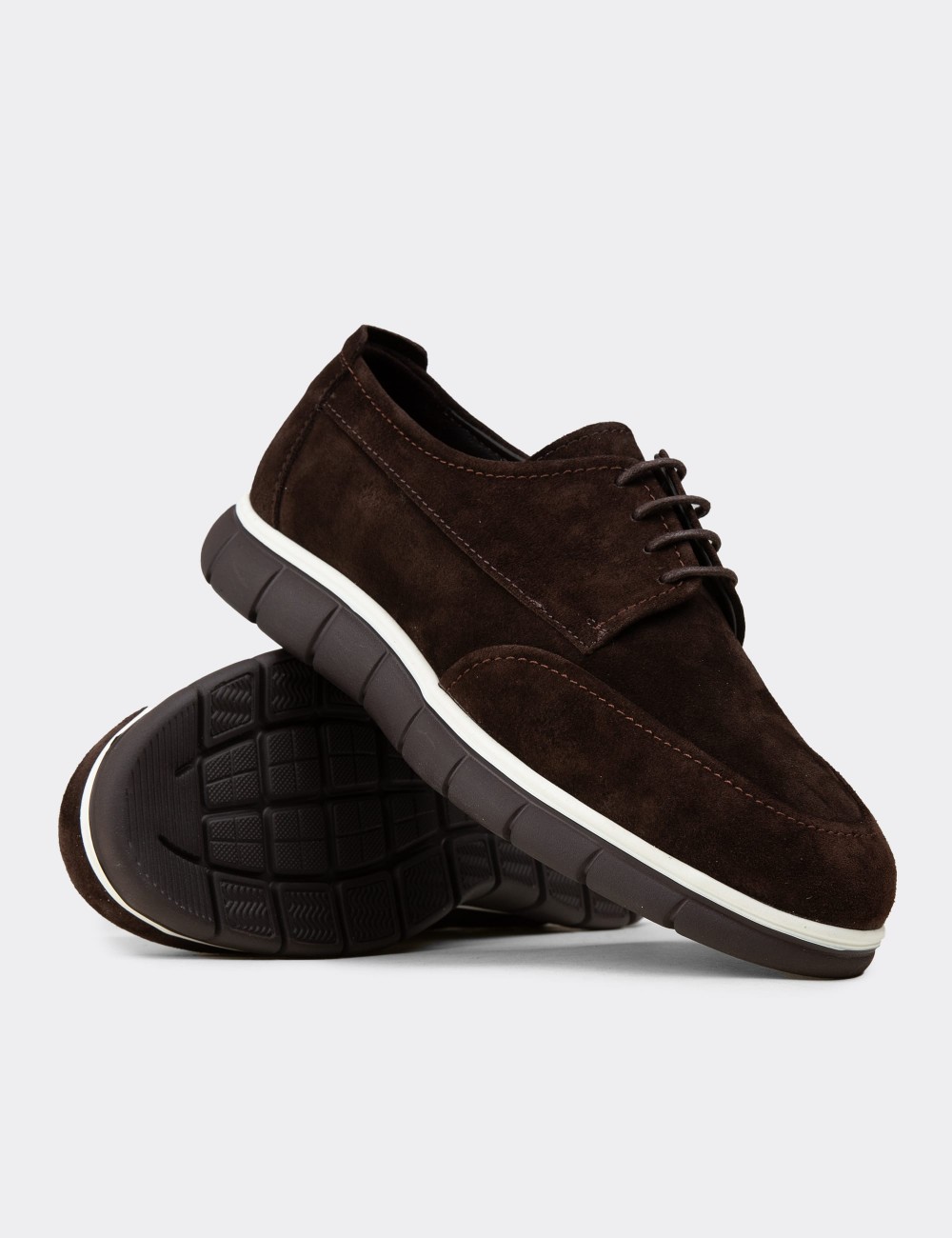 Men's Brown Suede Leather Lace-Up Footwear - 02046MKHVE01