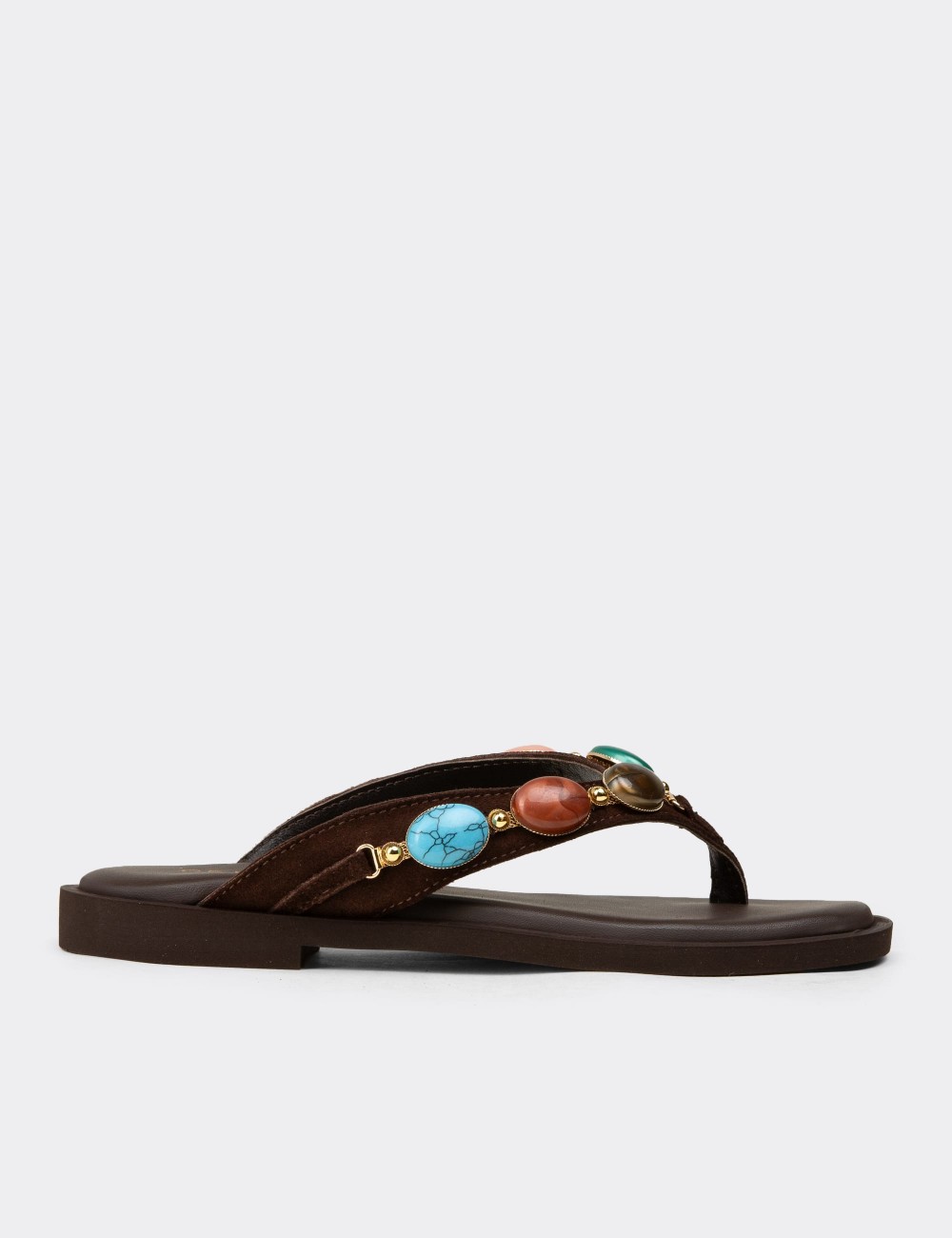 Women's Brown Suede Leather Sandals - 24708ZKHVC01
