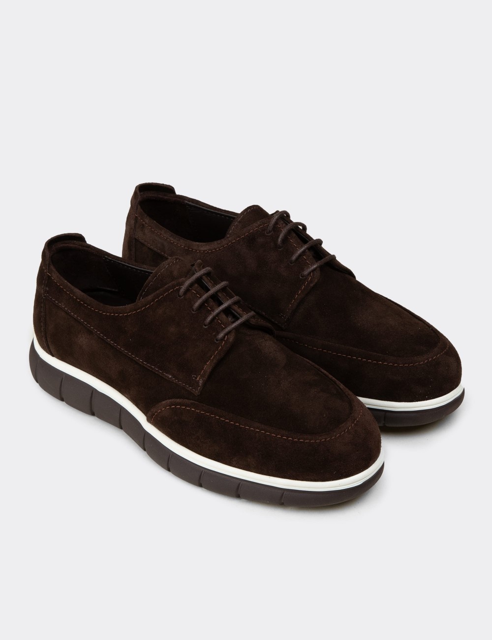Men's Brown Suede Leather Lace-Up Footwear - 02046MKHVE01